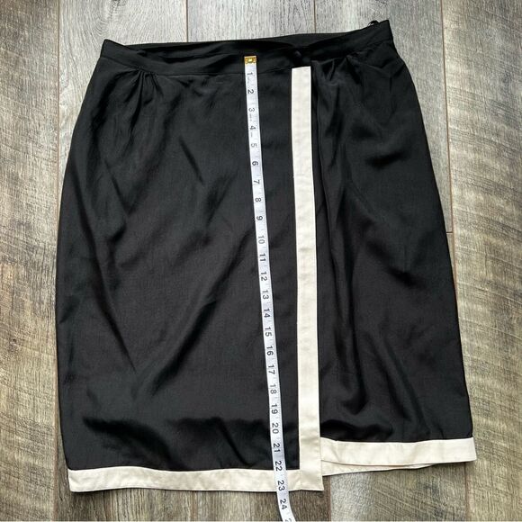 Vintage 1980’s Pia Rucci 100% Silk Wrap Skirt Black and Ivory Size 12 - Picture 5 of 12